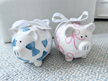 Load image into Gallery viewer, Blue Bow Tie Piggy Bank WITH CUSTOMIZATION